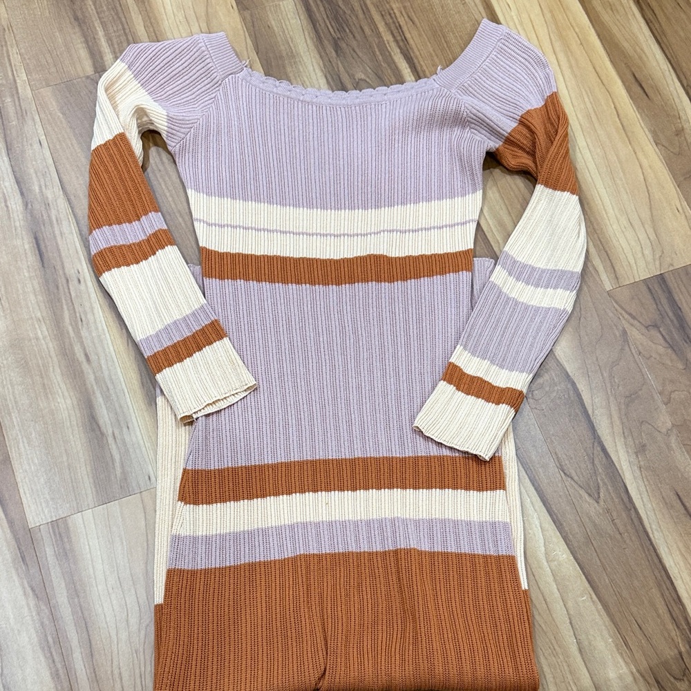 Striped Body Con Ribbed Knit Dress